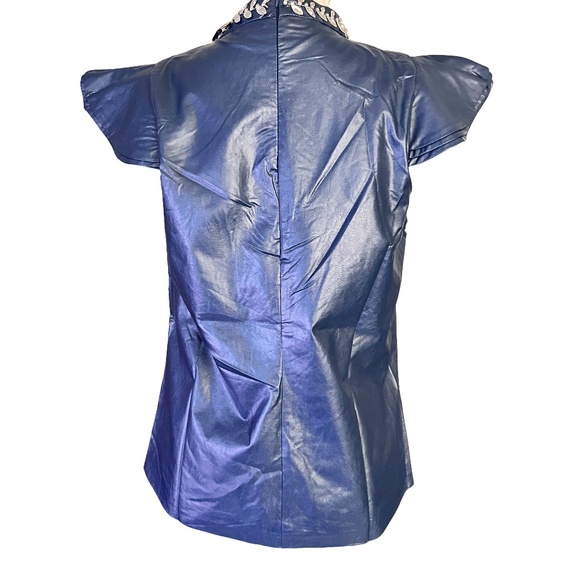 #A044  For Her NYC Royal Blue Faux Leather Top – Embellished Collar  Size M - Picture 2 of 10